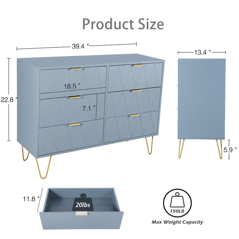 6 Drawer Dresser Drawer Chest Tall Storage Cabinet Organizer Unit Bedroom Living Room