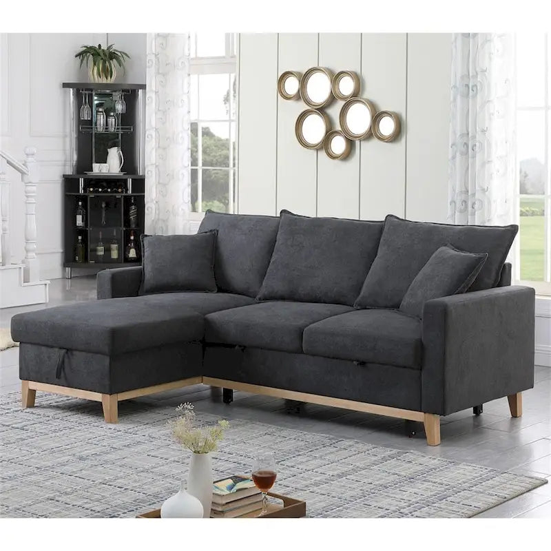 Canapé sectionnel réversible tissé avec rangement et chaise longue