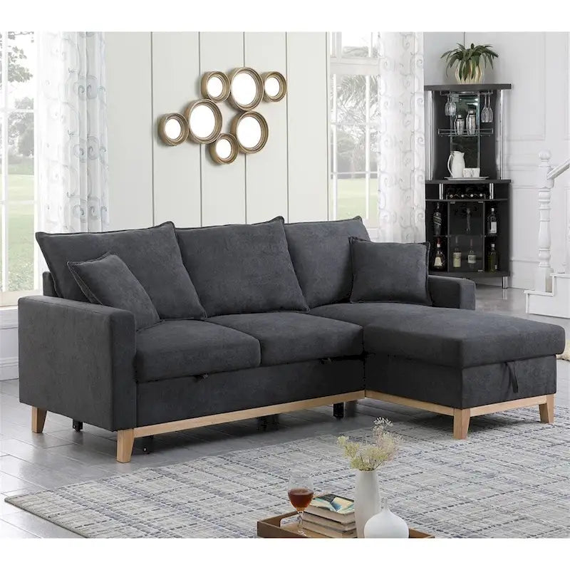 Canapé sectionnel réversible tissé avec rangement et chaise longue