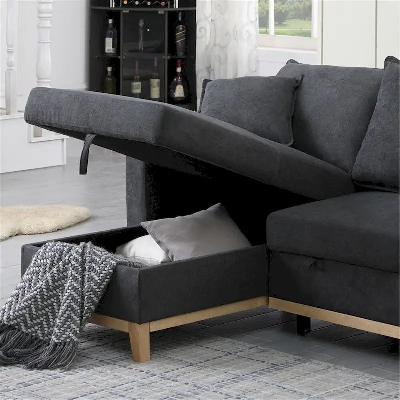 Canapé sectionnel réversible tissé avec rangement et chaise longue