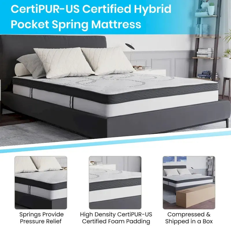 Lit plateforme capitonné avec matelas à ressorts ensachés de 25 cm