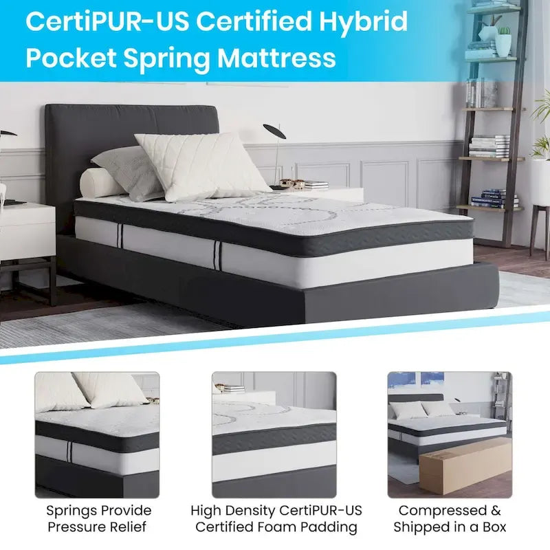 Lit plateforme capitonné avec matelas à ressorts ensachés de 25 cm