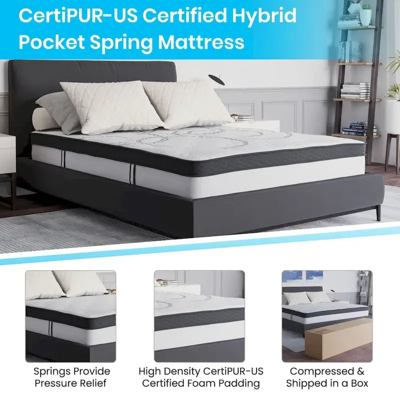 Lit plateforme capitonné avec matelas à ressorts ensachés de 25 cm