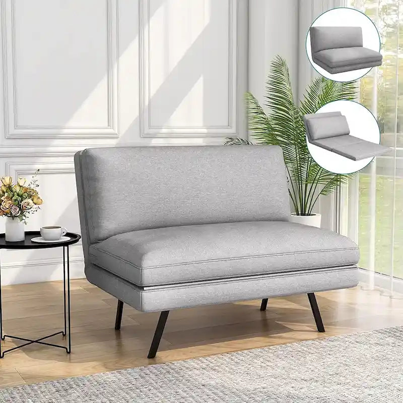 Futon Sofa Bed, Memory Foam Foldable Couch Convertible Loveseat Sleeper Daybed with Adjustable Armrests for Small Space