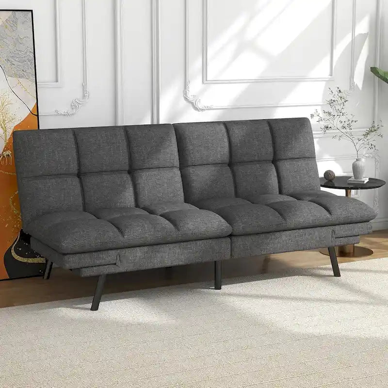 Futon Sofa Bed, Memory Foam Foldable Couch Convertible Loveseat Sleeper Daybed with Adjustable Armrests for Small Space