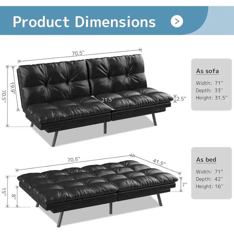 Futon Sofa Bed, Memory Foam Foldable Couch Convertible Loveseat Sleeper Daybed with Adjustable Armrests for Small Space
