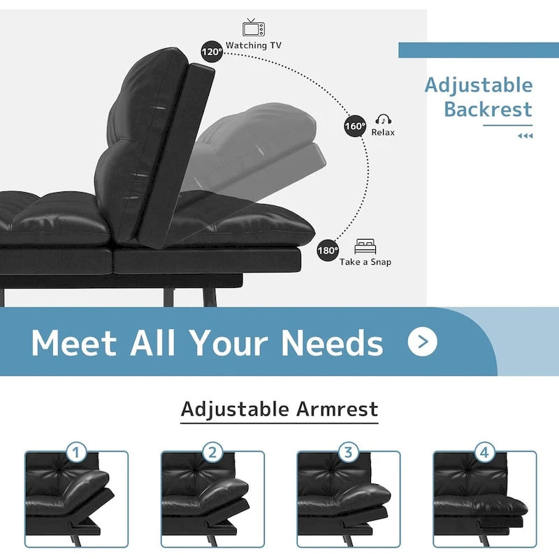 Futon Sofa Bed, Memory Foam Foldable Couch Convertible Loveseat Sleeper Daybed with Adjustable Armrests for Small Space