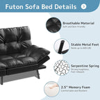 Futon Sofa Bed, Memory Foam Foldable Couch Convertible Loveseat Sleeper Daybed with Adjustable Armrests for Small Space