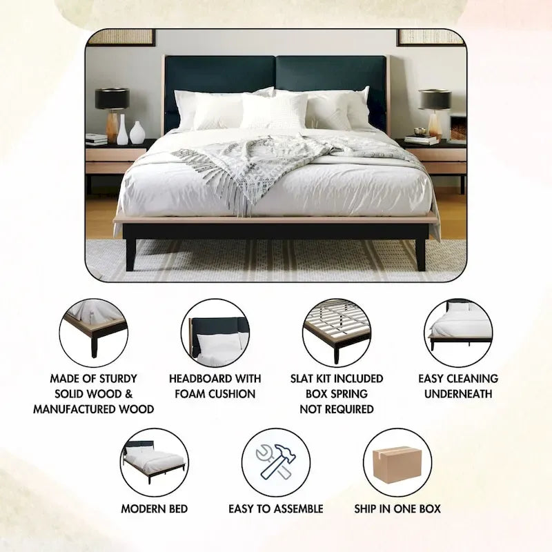 Ensemble de chambre à coucher 4 pièces en bois mi-siècle CraftPorch