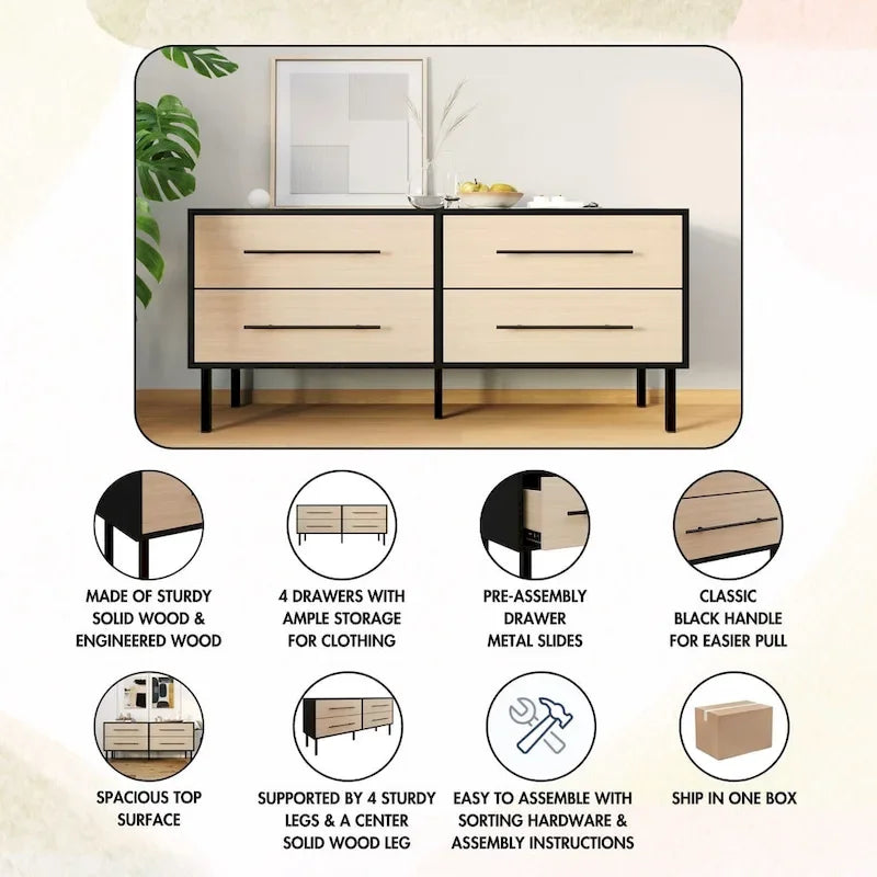 Ensemble de chambre à coucher 4 pièces en bois mi-siècle CraftPorch
