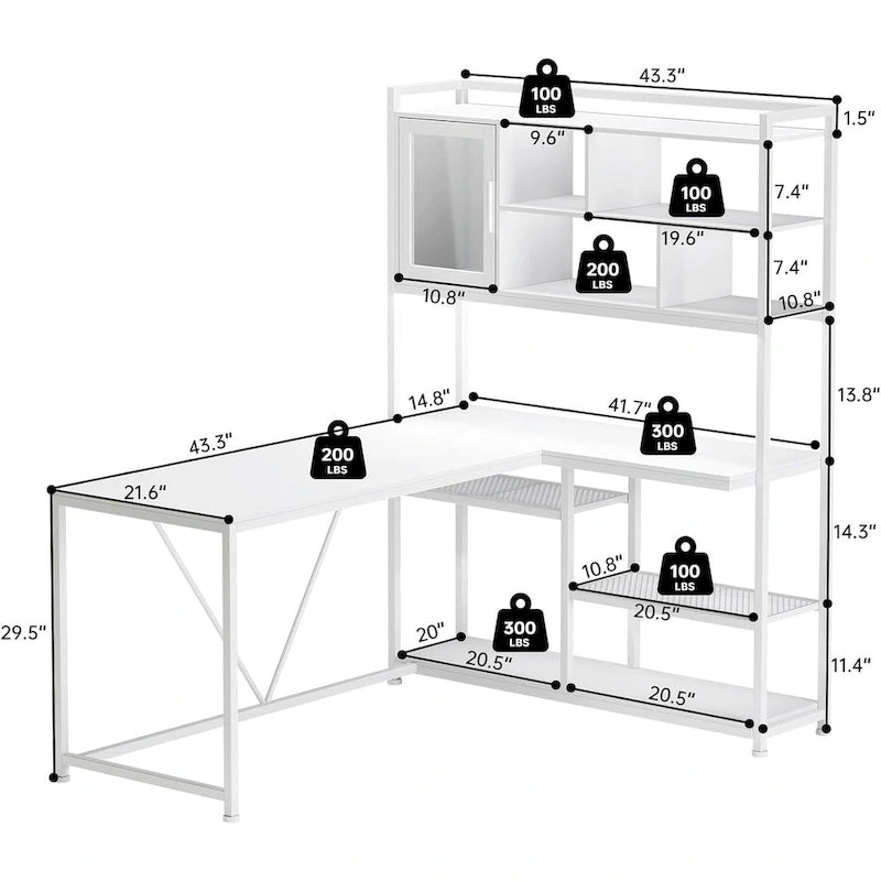Bureau d'angle en L pour ordinateur et jeux avec éclairage LED et étagère de rangement