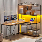 Bureau d'angle en L pour ordinateur et jeux avec éclairage LED et étagère de rangement