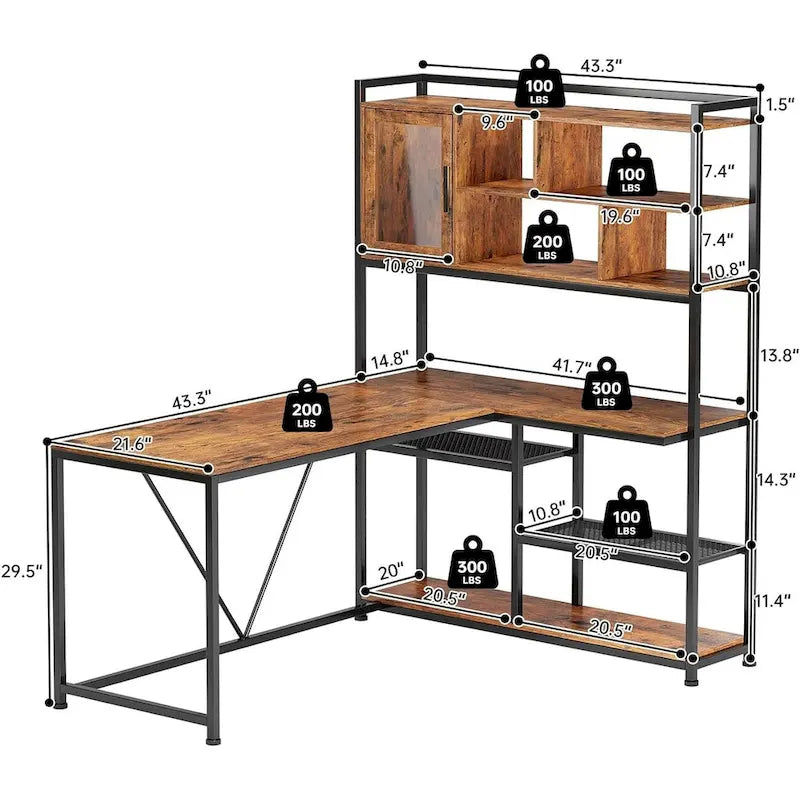 Bureau d'angle en L pour ordinateur et jeux avec éclairage LED et étagère de rangement