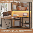 Bureau d'angle en L pour ordinateur et jeux avec éclairage LED et étagère de rangement