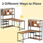 Bureau d'angle en L pour ordinateur et jeux avec éclairage LED et étagère de rangement