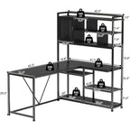 Bureau d'angle en L pour ordinateur et jeux avec éclairage LED et étagère de rangement