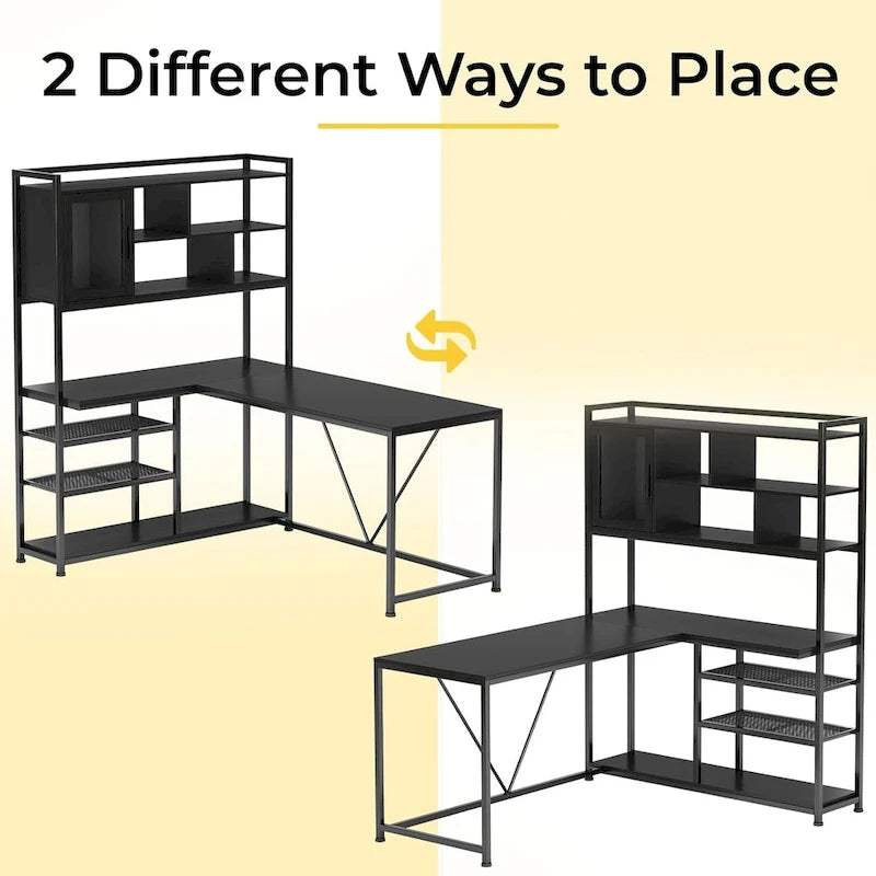 Bureau d'angle en L pour ordinateur et jeux avec éclairage LED et étagère de rangement