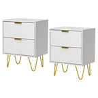 Ensemble de 2 tables de chevet 2 tiroirs Table d'appoint avec pieds en métal Chambre à coucher Salon Moderne