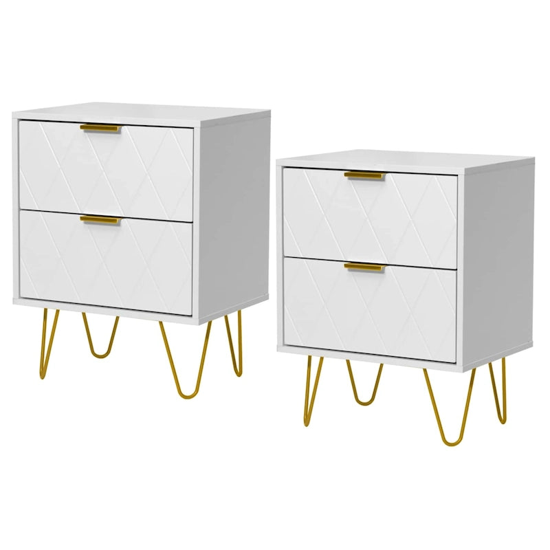 Ensemble de 2 tables de chevet 2 tiroirs Table d'appoint avec pieds en métal Chambre à coucher Salon Moderne