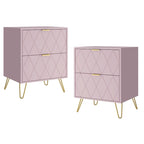 Ensemble de 2 tables de chevet 2 tiroirs Table d'appoint avec pieds en métal Chambre à coucher Salon Moderne