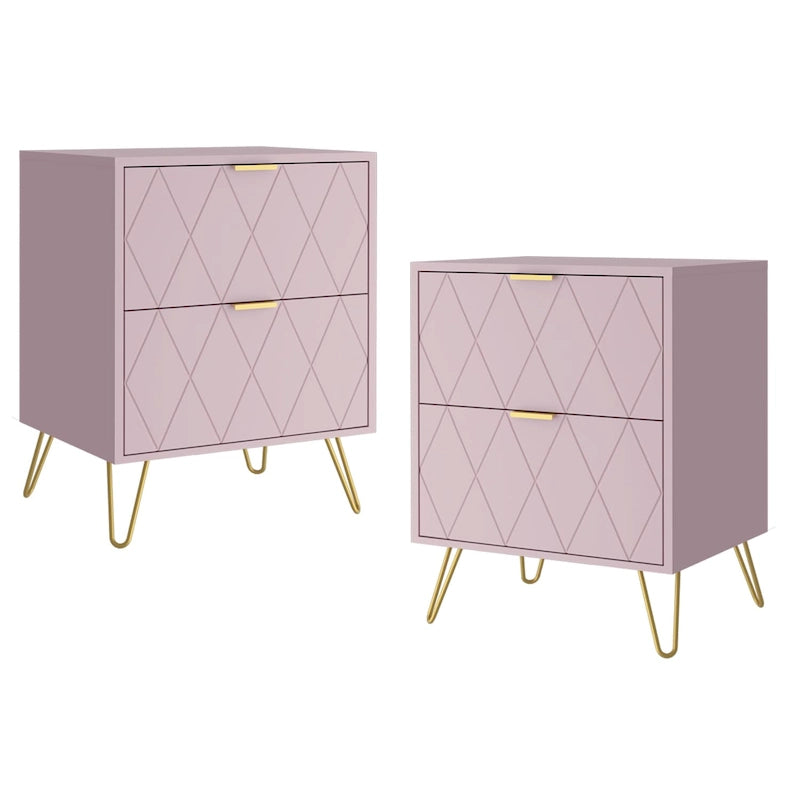 Ensemble de 2 tables de chevet 2 tiroirs Table d'appoint avec pieds en métal Chambre à coucher Salon Moderne