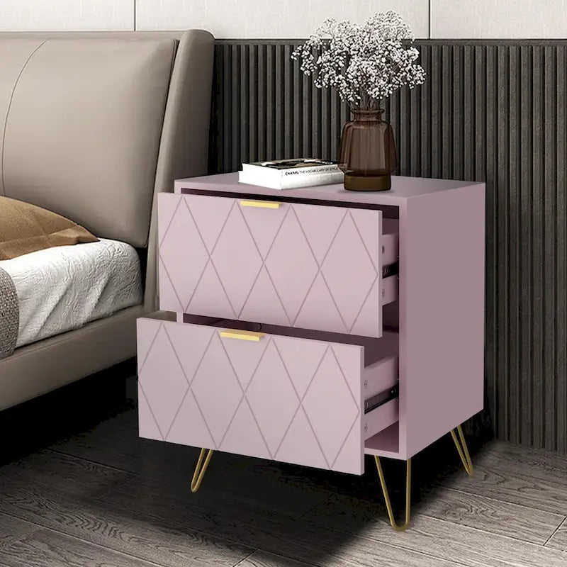 Ensemble de 2 tables de chevet 2 tiroirs Table d'appoint avec pieds en métal Chambre à coucher Salon Moderne