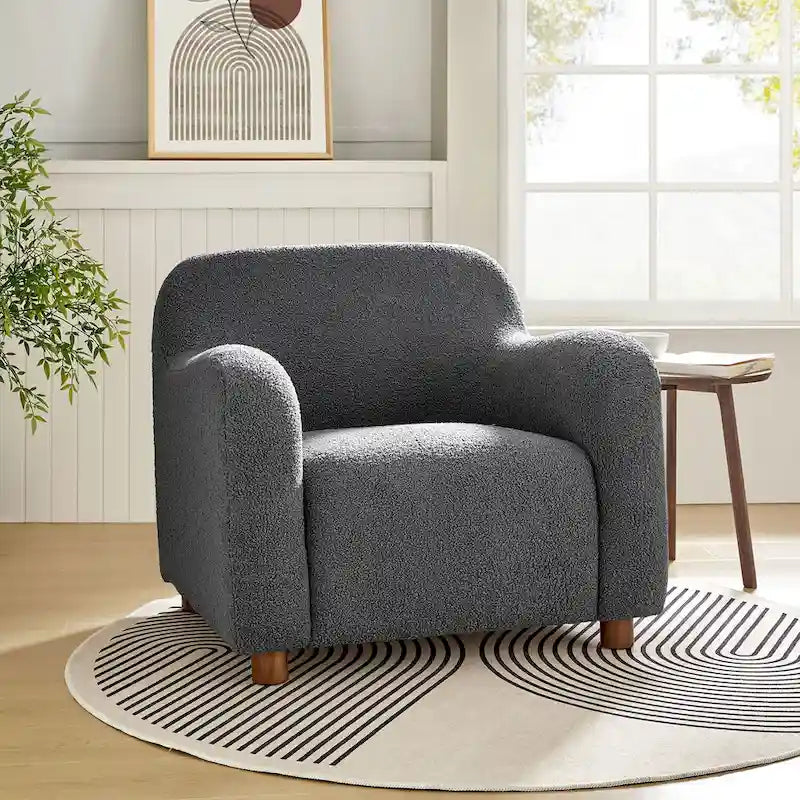 Wayne 35 Wide Boucle Upholstered Teddy Accent Chair with Solid Wood Legs by HULALA HOME