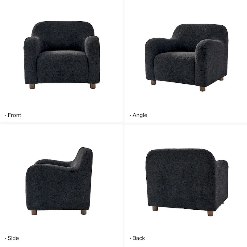 Wayne 35 Wide Boucle Upholstered Teddy Accent Chair with Solid Wood Legs by HULALA HOME