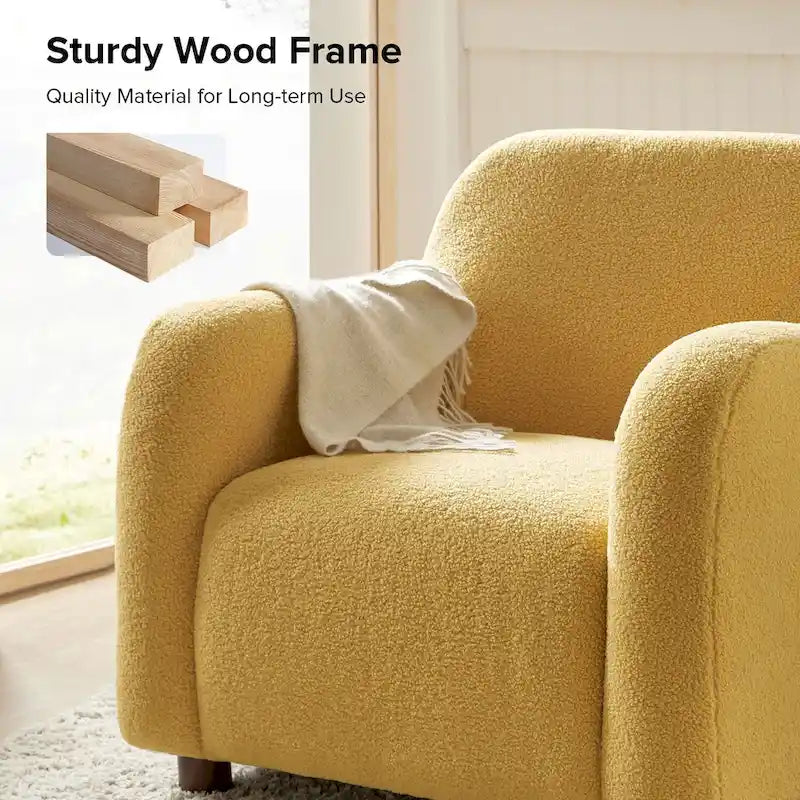 Wayne 35 Wide Boucle Upholstered Teddy Accent Chair with Solid Wood Legs by HULALA HOME
