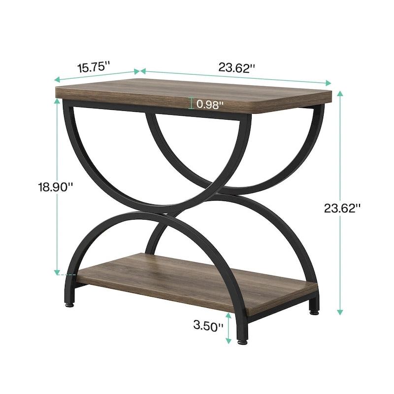 23-Inch Rectangular End Side Accent Table with 2-Tier and Stylish Metal Frame for Bedroom Nightstand Bedside Table Sofa Side