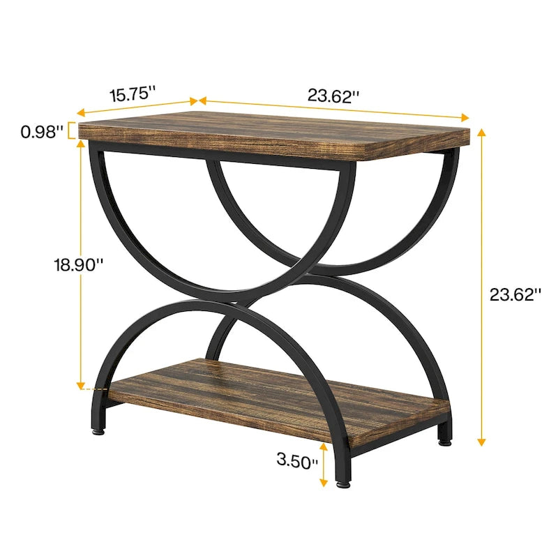 23-Inch Rectangular End Side Accent Table with 2-Tier and Stylish Metal Frame for Bedroom Nightstand Bedside Table Sofa Side