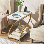 23-Inch Rectangular End Side Accent Table with 2-Tier and Stylish Metal Frame for Bedroom Nightstand Bedside Table Sofa Side