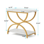 23-Inch Rectangular End Side Accent Table with 2-Tier and Stylish Metal Frame for Bedroom Nightstand Bedside Table Sofa Side