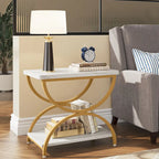 23-Inch Rectangular End Side Accent Table with 2-Tier and Stylish Metal Frame for Bedroom Nightstand Bedside Table Sofa Side