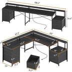 L Shaped Home Office Desk with 6 Drawer File Drawer Power Outlet