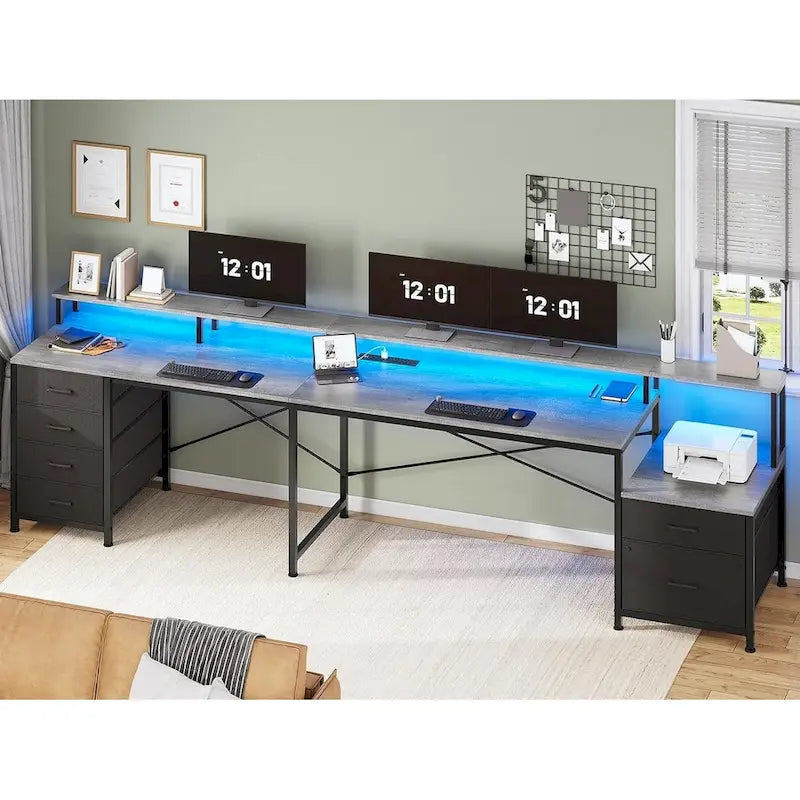 L Shaped Home Office Desk with 6 Drawer File Drawer Power Outlet