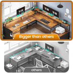 L Shaped Home Office Desk with 6 Drawer File Drawer Power Outlet