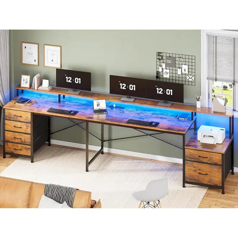L Shaped Home Office Desk with 6 Drawer File Drawer Power Outlet