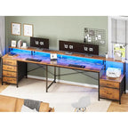 L Shaped Home Office Desk with 6 Drawer File Drawer Power Outlet