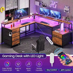 L Shaped Home Office Desk with 6 Drawer File Drawer Power Outlet