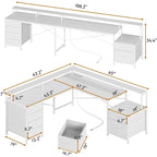 L Shaped Home Office Desk with 6 Drawer File Drawer Power Outlet