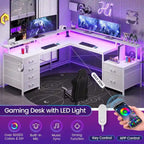 L Shaped Home Office Desk with 6 Drawer File Drawer Power Outlet