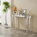 Table console miroir, table d'entrée argentée - 120x32x80 cm