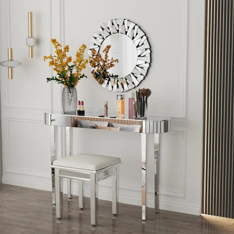 Table console miroir, table d'entrée argentée - 120x32x80 cm