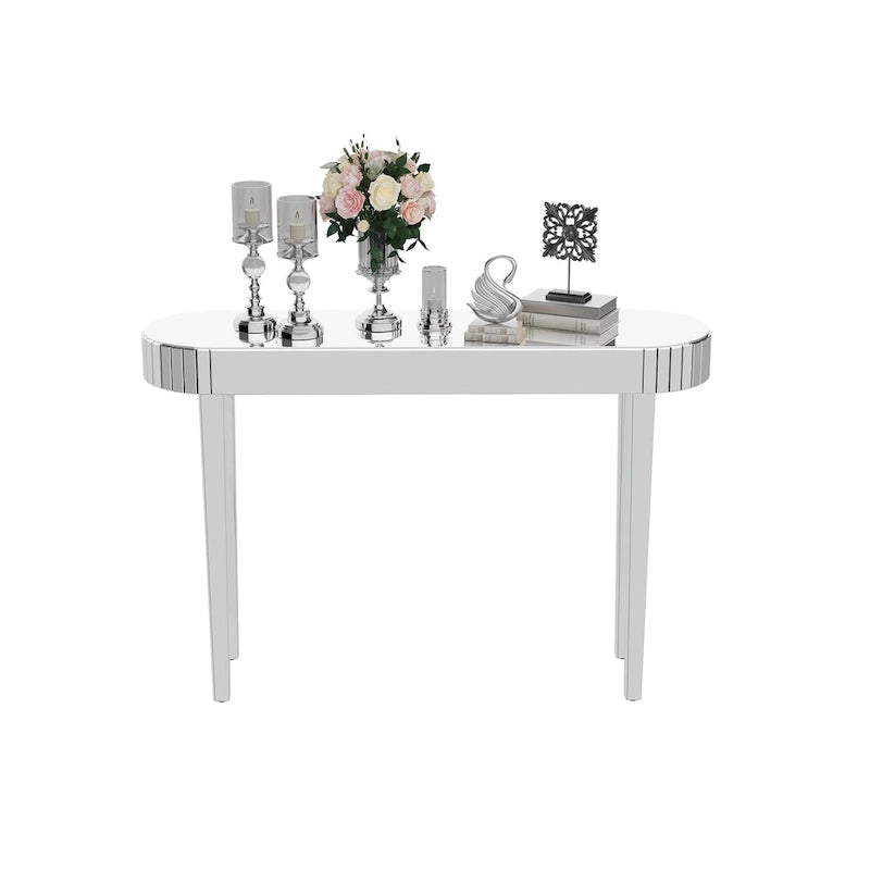 Table console miroir, table d'entrée argentée - 120x32x80 cm