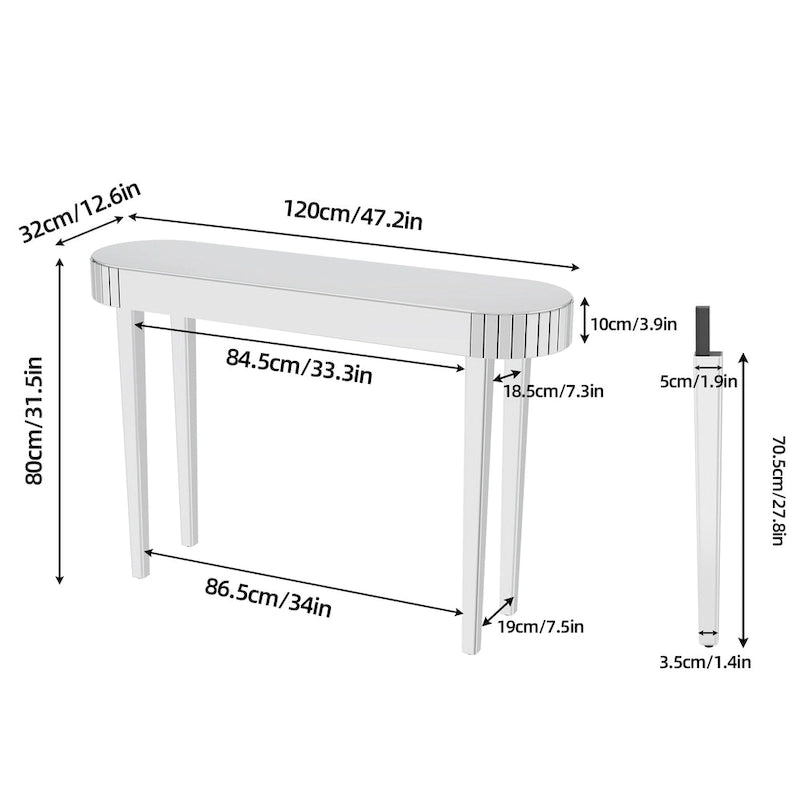 Table console miroir, table d'entrée argentée - 120x32x80 cm