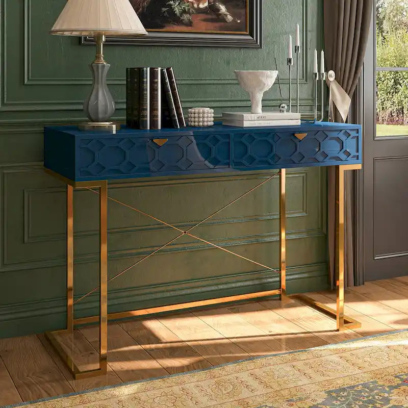 Clihome Glossy Home Office Writing Desk with Storage Drawers