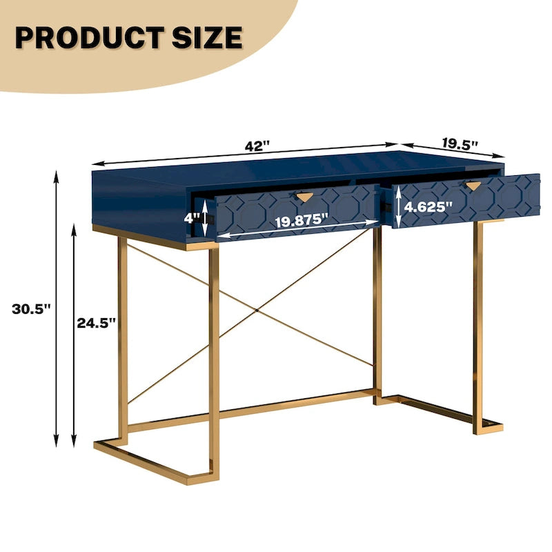 Clihome Glossy Home Office Writing Desk with Storage Drawers