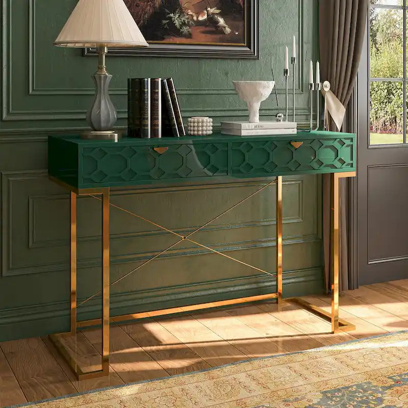Clihome Glossy Home Office Writing Desk with Storage Drawers