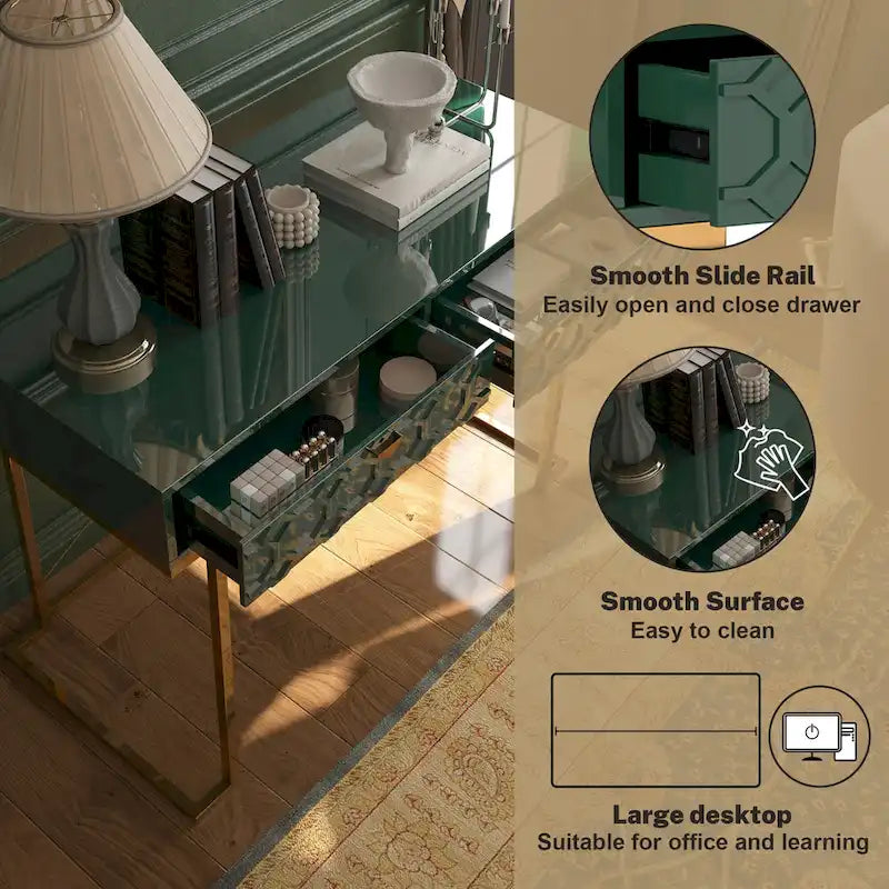Clihome Glossy Home Office Writing Desk with Storage Drawers
